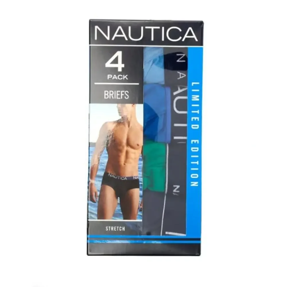 Nautica Men's Large 36-38 Stretch Briefs 4-Pack Blue Green NIB
